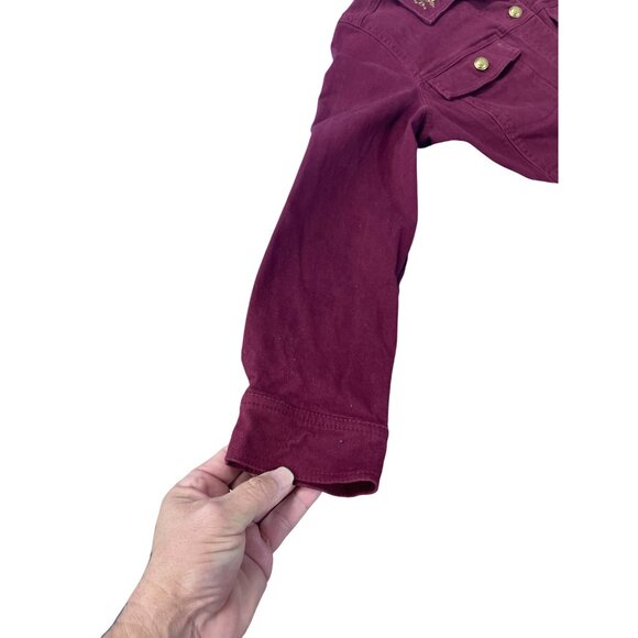 Denim Co. Womens Red Embroidered Gold Buttons Denim Jacket Size S SKU 9458 - Picture 4 of 16